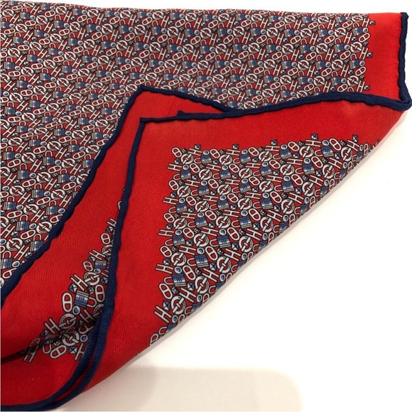 Hermes Red White Blue Print Carre Silk Scarf - Picture 7 of 12